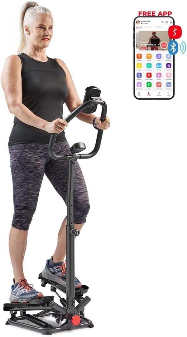 Sunny Health & Fitness Twist Stepper with Handlebar, Stair Step Machine for Cardio Workout, Compact Home Exercise Equipment W/Optional Free SunnyFit App Connection