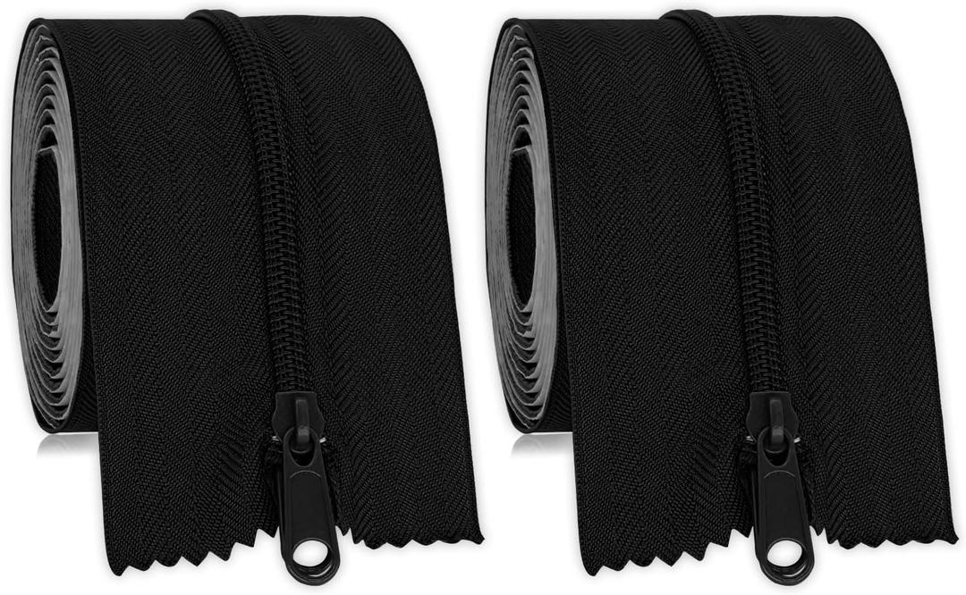 MAYOKEN 2-Pack Black Heavy Duty Peel & Stick Zipper, 7ft x 3in, Double-Sided Self-Adhesive Zipper Door for Dust Barriers, Greenhouses, Construction Sites