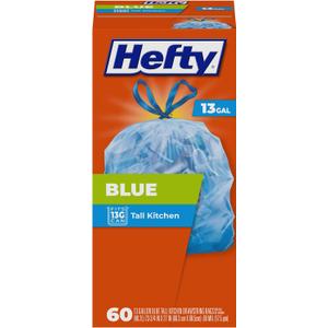 Hefty Blue Trash Bags, Blue, 13 Gallon, 60 Count (60 Count (Pack of 1))