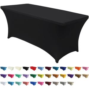 ABCCANOPY 6 FT Black Spandex Table Cover Stretch Fitted Wrinkle Resistant Tablecloth Reuse for Rectangular Folding Table Patry Event Wedding Banquet Protector