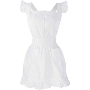 Retro Adjustable Ruffle Apron Kitchen Cooking Baking Cleaning Maid Costume (White)