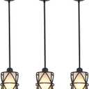 3 Pack Pendant Light Kitchen Island Pendant Light, Stem Rod Hanging Light with Spiral Cage Frosted Glass Shade, Black Modern Indoor Hanging Lamp