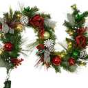Adeeing 6 FT Christmas Garland with Lights, Pre-lit Outdoor Garland with Battery Operated 20 LED Lights, Holiday Garland with Stars, Flower, Berry Branches , Snowflakes for Mantel(Red and Green)