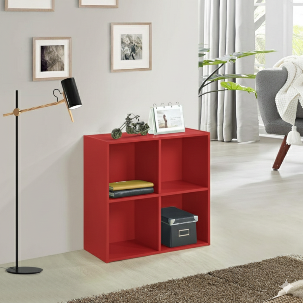 KB Designs - Red 4 Cube Storage Organizer Book Shelf, Toy Storage Organizer for Nursery, Kids Room, Playroom and Bedroom