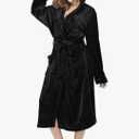 RONGTAI Womens Robes Plush Fleece Hooded Bathrobe Thick Nightgown with Pockets Fluffy Sleepwear S