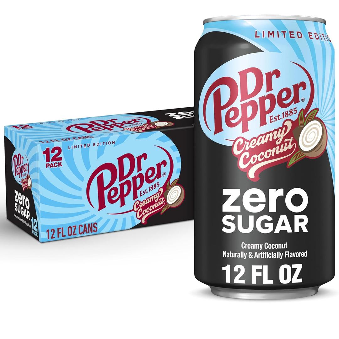 2 x Dr Pepper Zero Sugar Creamy Coconut Soda, 12 fl oz cans, 12 Pack (EXP 10/24/26)
