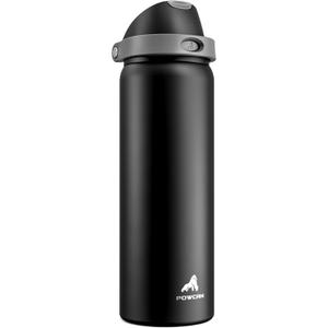 POWCAN 32 oz Stainless Steel Water Bottle for Sports: One-hand Push Button Lid, Leakproof, Keep Cold 24Hrs, Stainless Steel Cup with Straw for Camping, Outdoors, Workout, Travel (Midnight Black)