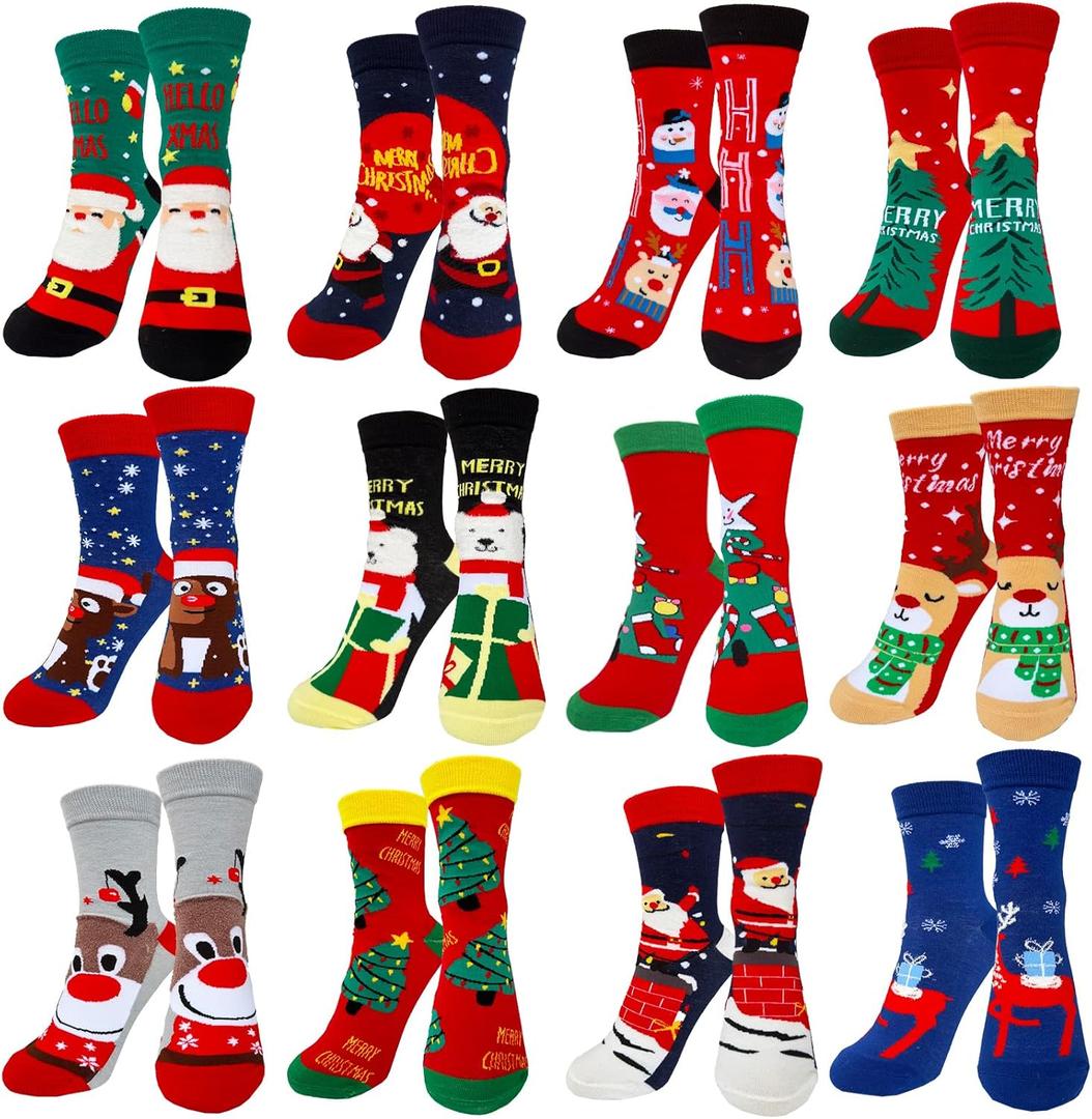 Haawooky 12 Pairs Christmas Socks,Fun Colorful Holiday Socks,Novelty Cozy Crew Sock Set for Women,Men,Funny Xmas Gifts