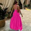 Womens Summer 2 Piece Maxi Skirt Sets Sexy Halter V Neck Backless Thong Bodysuits Wrap Beach Cover Ups Vacation Outfits (Pink, L)