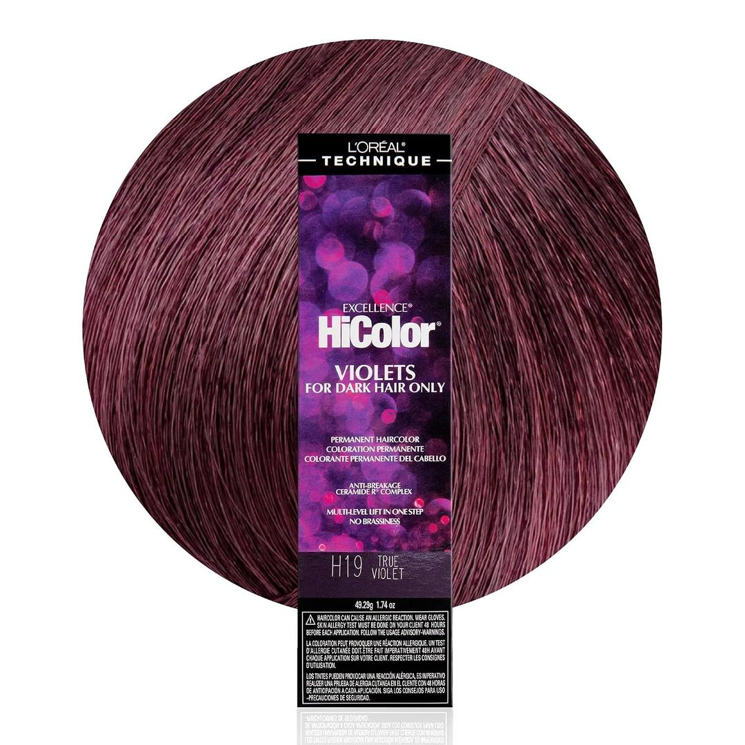 L'Oral Technique HiColor Violet & Blacks Permanent Hair Color - Anti-Breakage Ceramide R Complex, Multi-Lift with No Brassiness, For Dark Bases, Long Lasting Color