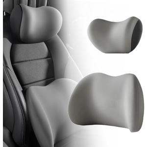 New Car Headrest & Lumbar Support Cushion, Ergonomic Car Seat Headrest Neck Rest Cushion Lumbar Support Pillow Memory Foam & Breathable Removable Cover for Neck Back Relief (Grey)