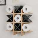 Weysat Tic Tac Toe Toilet Paper Holder Stand Bathroom Wall Decor Rustic Wooden Hanging Storage Freestanding Wall Mounted Shelves Decor for Toilet Tissue Farmhouse