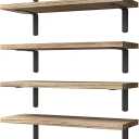 WOPITUES Wood Floating Shelves Set of 6, Shelves for Wall Decor, Farmhouse Shelf for Bedroom, Bathroom Storage Shelves, Book Shelves for Living Room - Rustic Brown
