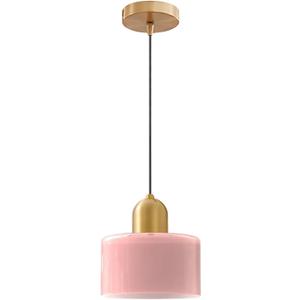 Modern Glass Pendant Light, E26 Hanging Light Fixture with Gold Metal Socket, Adjustable Cord Ceiling Lighting for Kitchen, Dining Room, and Bedroom (Pink)