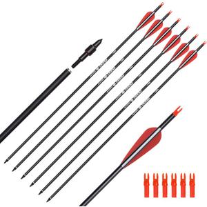 Elong 6/12PCS 26/28/30" Arrows for Compound Bows,Carbon Hunting Arrows for Archery Spine 500 with 100 Grain Screw Tips (6 pcs 28 inch)