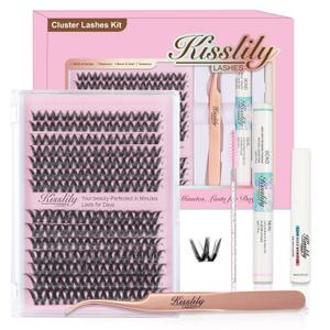 Flicker Ultra Thin Band Manga & Spikey Whispy Lashes Kit DIY Eyelash Extension Kit D Curl Individual Lashes Waterproof lash clusters kit and Long lasting Makeup For Girl Outdoorfun
