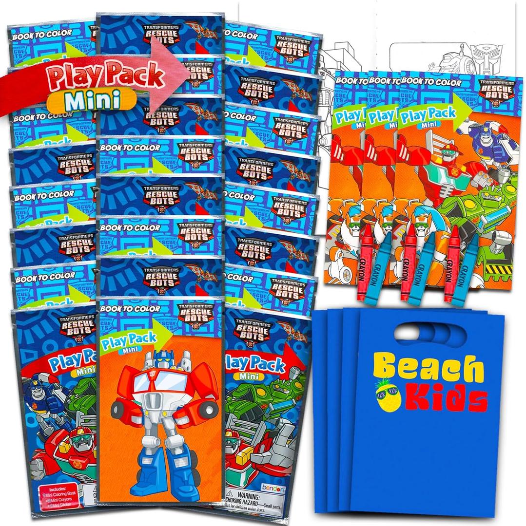 Rescue Bots Mini Party Favors Set for Kids - Bundle With 24 Grab n Go Play Packs, Coloring Pages, Stickers (Birthday Party Supplies)