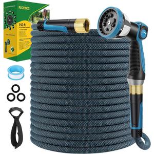 Non-Expandable Garden Hose 150 FT, Lightweight Hose with 10 Function Spray Nozzle, Kink-Free Flexible Water Hose, Durable, Leak-Proof, 360° Swivel Connectors, Portable Storage Strap, *** HOSE ONLY***