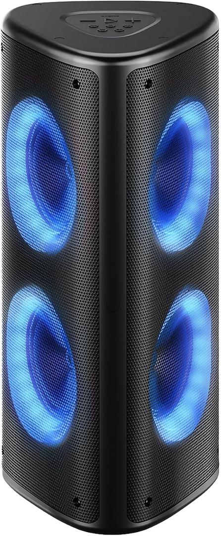 Fisher Portable Bluetooth Speakers, Stereo Speakers Bluetooth Wireless System, Quad Triangle 6.5" Dual 40W Peak Power, Bluetooth Speakers with RGB Color, Rechargeable, TWS, USB, FM Radio, Use Anywhere
