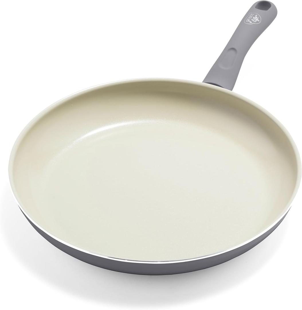 GreenLife Soft Grip 12" Frying pan, Non-Toxic PFAS-Free Ceramic Nonstick, Stay-Cool Handles, Wobble Free, Dishwasher & Oven Safe, Gray