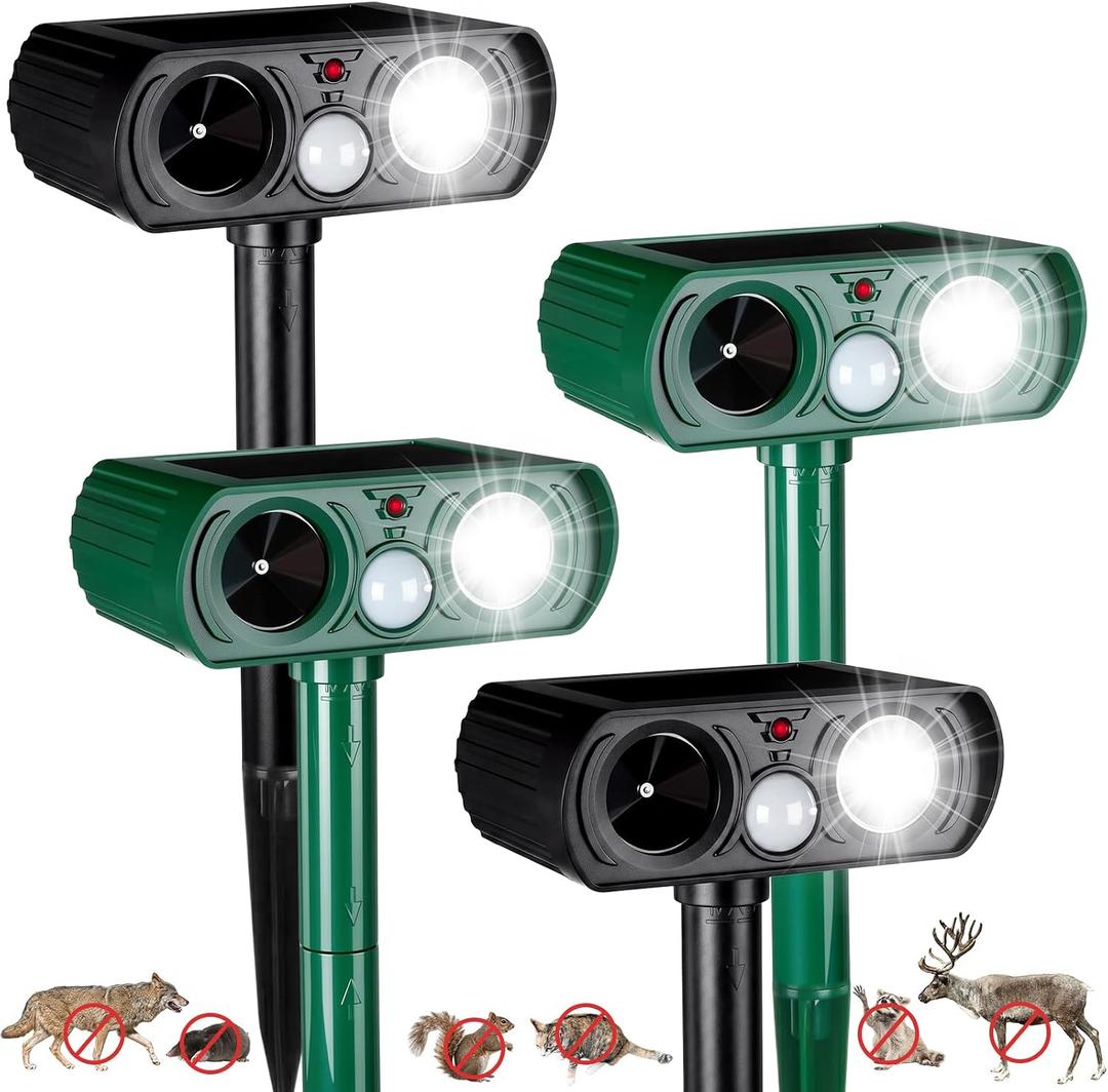 2 Pcs Ultrasonic Animal Repellent Outdoor Solar USB Powered Repeller Cat Dog Deer Deterrent Waterproof Motion Sensor Deterrent for Yard Garden bunny Squirrel Fox Pest (Green Black,Novel Style)