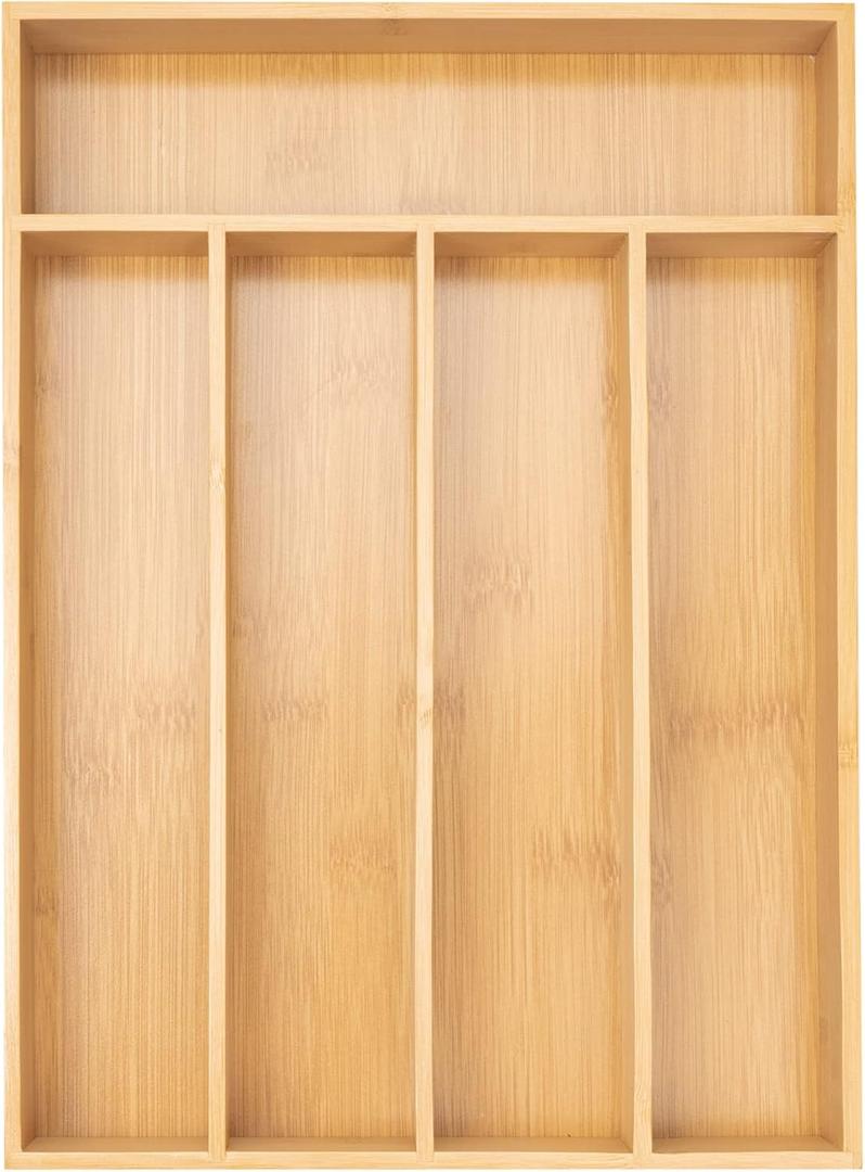 Besilord Silverware Organizer Kitchen Drawer Organizer Utensil Organizer Bamboo Silverware Holder Cutlery Organizer in Drawer Flatware Organizer Tray, 5 Slots, Natural