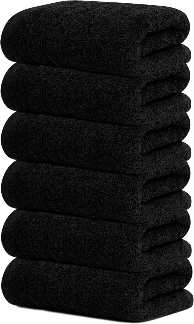 Tens Towels Pack of 6 Hand Towels, 100% Cotton, Lighter Weight, Quick to Dry, 16 x 28 Inches, Super Soft & Absorbent, Perfect for Bathroom & Kitchen, Black