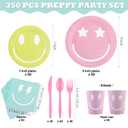 durony 350 Pieces Preppy Smile Face Party Decorations Pastel Party Supplies Include Smiley Paper Plates Napkins Cups Forks Knives Spoons for Preppy Pastel Birthday Party Decorations, Serve 50 Guest