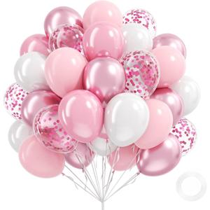 Light Pink and White Balloons, 60pcs 12inch Pearl Light Baby Pink Confetti White Balloons for Wedding Bridal Shower Baby Shower Pink Birthday Decorations