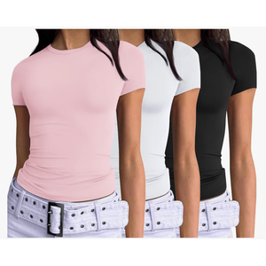 AUTOMET Womens 3 Piece Short Sleeve Shirts Basic Going Out Slim Fitted Crop Tops 2025 Summer Y2k Clothes, Size XS
