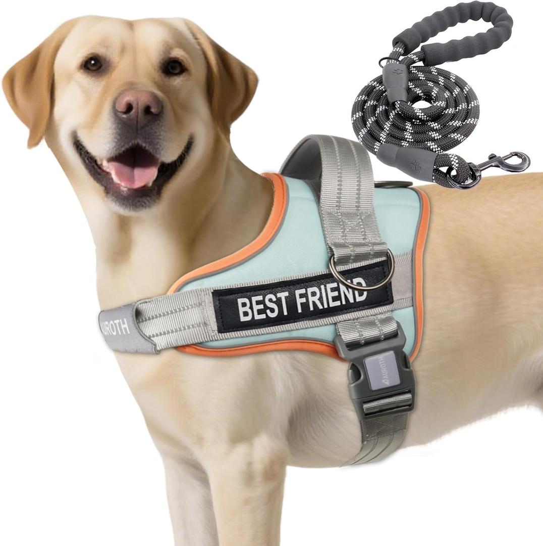 AUROTH Dog Harness and Leash Set, Soft Padded Service Dog Vest with 5.25FT Dog Leash, No Choke, Easy On Pet Vest, Adjustable Reflective No Pull Dog Harness for Large Dogs, Easy Walking and Training L
