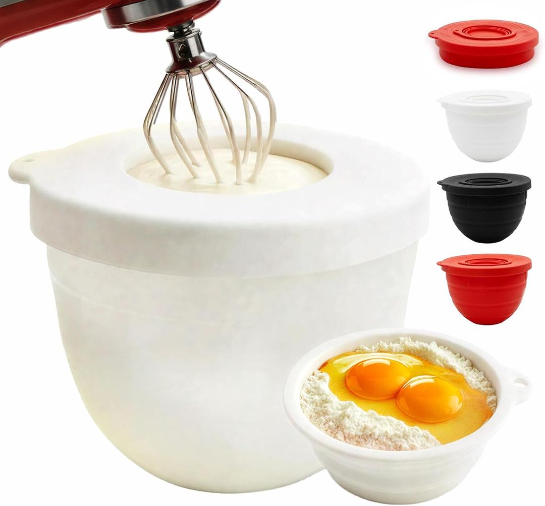 Silicone Bowl Liner for KitchenAid Mixer 4.5/5QT, Collapsible Mixing Bowl Insert with Airtight Lid, Food Grade Silicone KitchenAid Stand Mixer Bowl Liner, Heat Resistant, Dishwasher Safe, 1 (White)