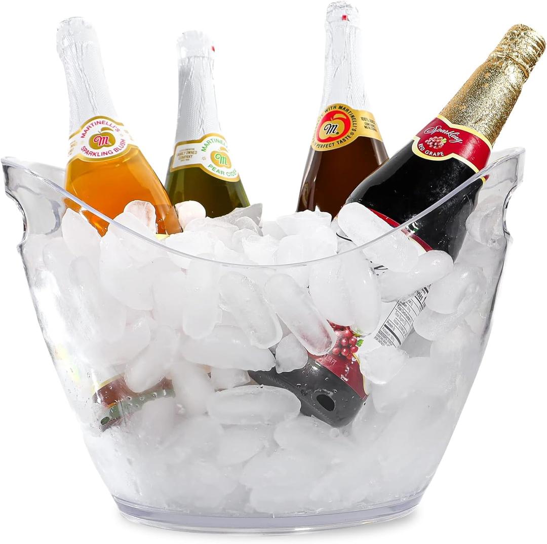 Large Ice Bucket for Parties, 8L Drink Bin, Clear Champagne Bucket, Mimosa Bar Supplies, Wine Bucket Chiller for Parties, Party Beverage Tub, Holds 2-4 Standard Sized Wine or Champagne bottles on ice.