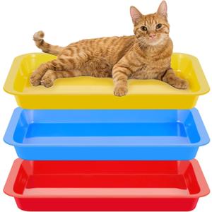 Tessco for you 3 Pcs Kitten Litter Box 17.3 x 13.6 x 1.6 Inch Shallow Low Entry Open Cat Litter Box Waterproof Plastic Small Rabbit Pan Tray Travel Toilet for Senior Cat Kitten Training (Classic Color)