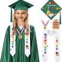 YLOLUL 2026 Kindergarten Preschool Graduation Gown Cap Set Graduation Stole Bracelet Medal Certificate Package Grad Gifts (Medium, Green Classics)