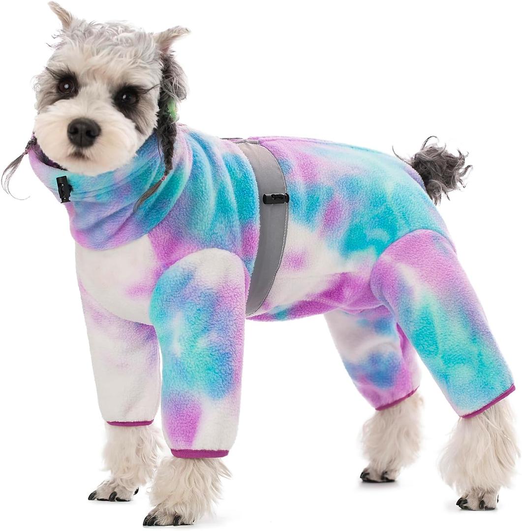 Dog Coats for Small Dogs, Polar Fleece Dog Pajamas Bodysuit, Puppy Onesies Tie Dye Jumpsuits, Dogs Warm Clothes Four-Legged, Doggie Fullbody Winter Jacket Vest (Medium)