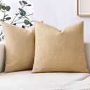 MIULEE Pack of 2 Tan Faux Linen Throw Pillow Covers Square Rustic Farmhouse Decorative Burlap Pillowcases Cushion Covers for Couch Bed Sofa Living Room 18x18 Inch (18" x 18" (Pack of 2))