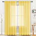 SpaceDresser Sheer Voile Window Treatment Rod Pocket Curtain Panels for Kitchen Bedroom Living Room Drapes Sunlight Filtering Privacy Semi Home Decor Assorted Colors Sizes (Yellow, 52 W x 108 L)