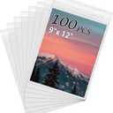Acid-Free Picture Sleeves, 100Pack Crystal Clear Storage Bags for 9x12 Art Prints, Pictures, Photos, Frame Mats (Bag Size: 9 1/4" x 12 3/8")