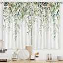 Riyidecor Sage Green Eucalyptus Leaves Kitchen Curtains Flower Watercolor Floral Spring Botanical Rod Pocket Plant Cafe Curtains for Bathroom Living Room Window Drapes Treatment Fabric 27.5 x 39 Inch