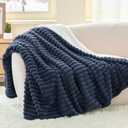 INFIIXSO Sherpa Throw Blanket for Couch - Super Soft & Warm Striped Fleece Blanket, Cozy Plush Fluffy Blanket All Season Use (Navy Blue, 50x60 Inches)
