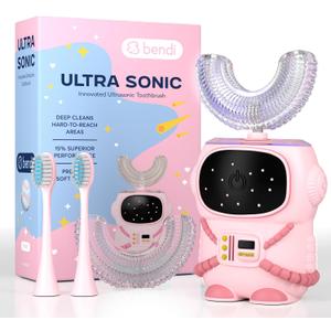 Sensory 360 Round U-Shaped Astronaut Design Mouthguard Electric Toothbrush for Kids Ages 2-7 - Automatic Memory Function - 5 Modes Toothbrush with Multiple Heads  Kids Travel Essentials (Pink)