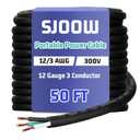Copkim 12/3 AWG 50 FT Portable Power Cable SJOOW 300V Electrical Wire Pure Copper Heavy Duty Rubber Outdoor Extension Cord for Motor Machinery Marines Automotive