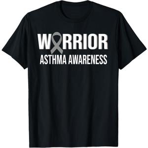Grey Ribbon Asthma Awareness Warrior Gift T-Shirt (Small, Black)