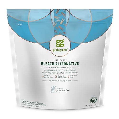 Grab Green Bleach Alternative Pods,  100 Count, Chlorine Free, Fragrance Free, Plant and Mineral Based, Laundry Booster to Brighten Whites, Removes Stains, Neutralizes Odors