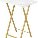 HOOBRO Folding TV Tray Tables, Side Table for Small Space, Industrial Snack Tables for Eating at Couch, Stable Metal Frame, Easy Assembly, Space Saving, Marble and Gold DM25BZ01
