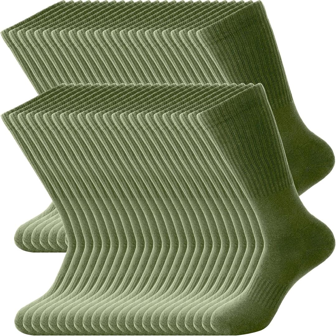 24 Pairs Men's Army Green Crew Socks Military Cotton Army Socks for Soldiers Firefighters Police Outdoor Sports, One Size