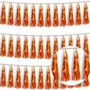 3P Metallic Fringe Tassel Banner Garland Foil Tinsel Streamer Wall Hanging Curtain Backdrop Banner for Parade Floats, Halloween Decorations, Christmas Day, Fall, Thanksgiving Party Decoration(Orange)