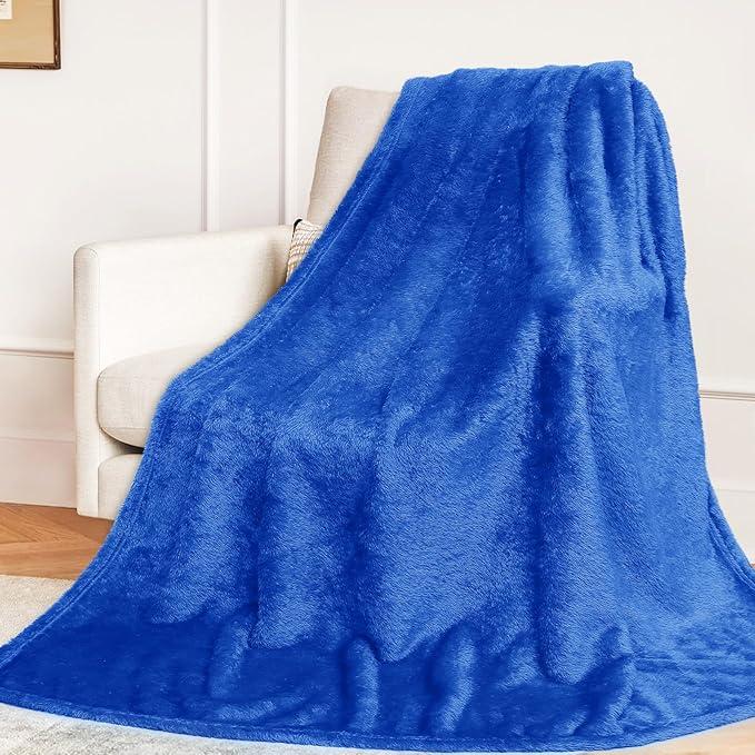 Royal Blue Throw Blanket for Couch - Soft Fleece Fuzzy Blue Blankets Women Girls Warm Blanket for Bed. 50 In X 60 In