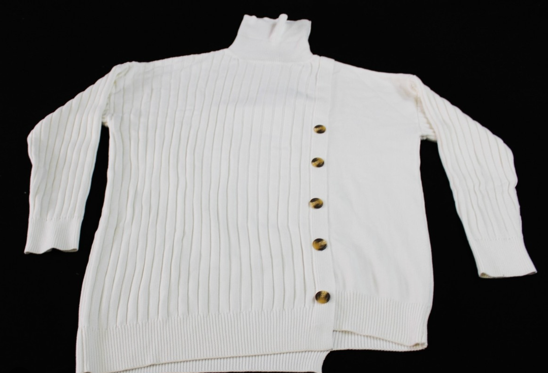 Bohme Women's Turtleneck Knit Button Sweater Dress JE9 Cream Small